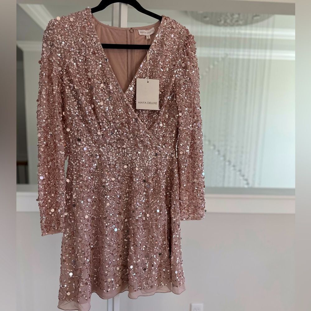 ASOS pink sequin long sleeve dress
